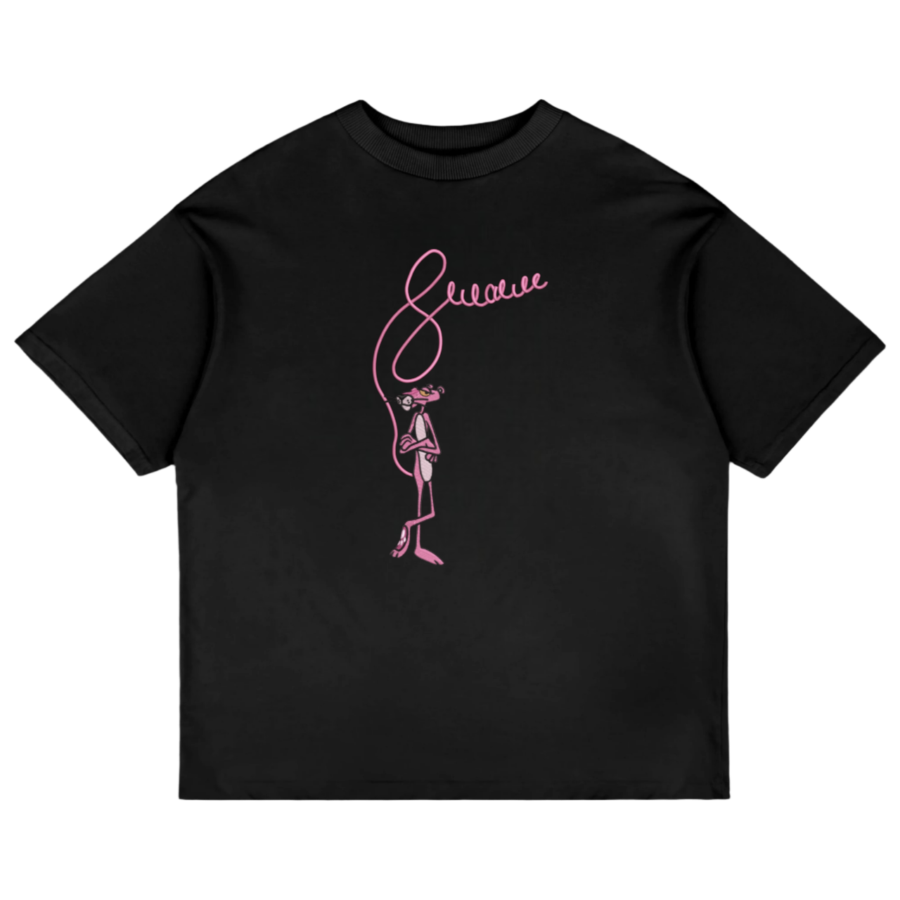 ‘PINK MUSE' EMBROIDERED: T-SHIRT BLACK